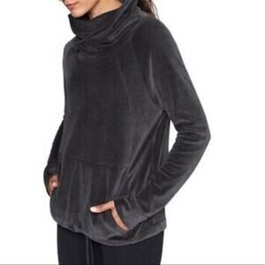 Athleta Sweatshirt Size S Top Grey Velour Funnel Cowl Neck Pullover Long Sleeved